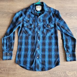 Mens Wrangler Plaid Button Up Long Sleeve